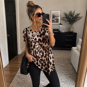 Lularoe Perfect T Leopard Print Tunic Top XS NWT Neutral Animal Print